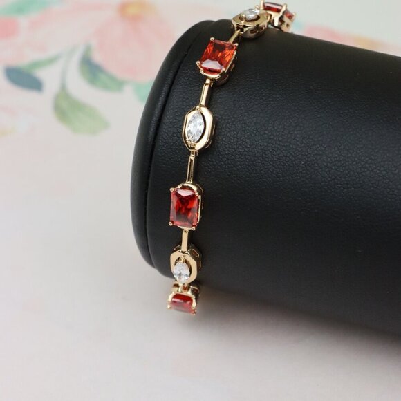 Elegant Rose Gold Bracelet with Red and White Zircon Stones, XPBL0726 - Picture 9 of 12